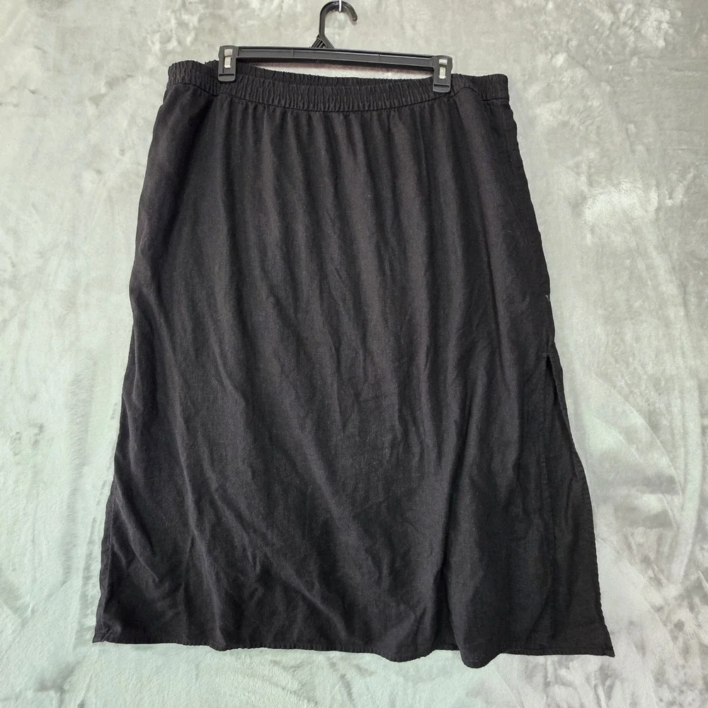 Gap Womens XXL Black Linen Blend Midi Skirt Elastic Waist Layered Side Slit